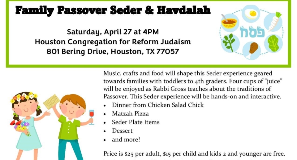 Family Passover Seder - Saturday, April 27, 4pm